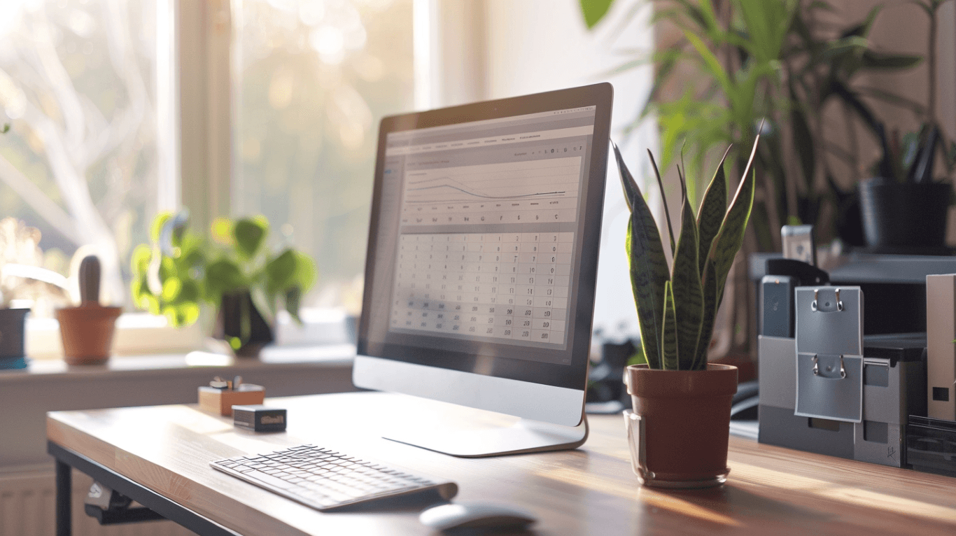 שולחן עבודה מסודר עם גרף על המסך